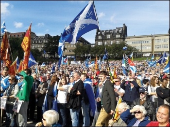 Rallying for a yes vote in Edinburgh as thousands march for an independent Scotland, photo M Dobson
