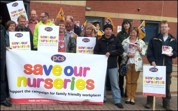 Leeds HMRC PCS workers protest against proposals to close nurseries, photo by Iain Dalton