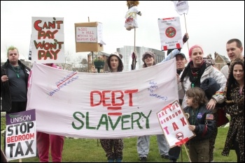 Hull protest against the Bedroom tax - Debt = Slavery, photo Lash
