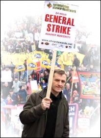 NSSN placard: 24 Hour General Strike Against Austerity 