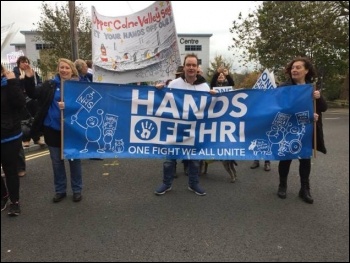 Huddersfield HRI campaign at a Barnsley NHS protest 28 October 2017, photo Huddersfield Socialist Party, photo Huddersfield Socialist Party