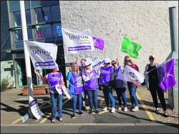 East Dunbartonshire Unison council workers strike August 2018, photo Socialist Party Scotland