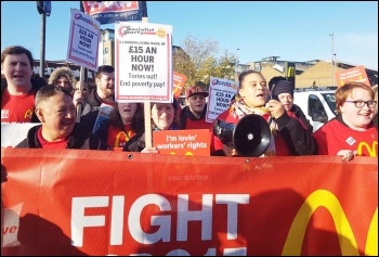 Wandsworth Town McDonald's strike protest. Tuesday 12th November 2019. Photo Isai Priya