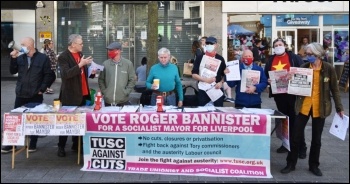 Socialist Party members campaigning for TUSC (Trade Unionist and Socialist Coalition) election candidates in Liverpool, 24.4.21, photo by Mark Best