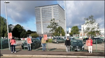 Swansea DVLA workers on strike in July, photo Swansea Trades Council