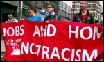 Jobs and Homes Not Racism - Youth Fight For Jobs banner on anti-EDL demonstration in Tower Hamlets, London, photo East London Socialist Party