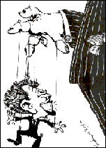 Tony Blair, bosses' puppet. Cartoon by Alan Hardman, photo Alan Hardman