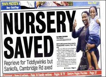 Huddersfield Examiner reports on the saving of Tiddlywinks nursery.