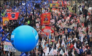 Half-million strong TUC demo, central London, 26 March 2011, against the government's cuts, photo Senan