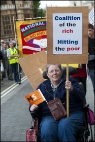  Hardest Hit Protest: Disabled people and their families protest in central London against government spending cuts, photo Paul Mattsson