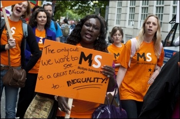 Disabled people and their families protest in central London against government spending cuts, photo Paul Mattsson