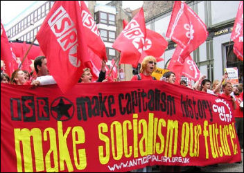 Make Socialism Our Future: ISR / CWI banner on the Anti-G8 demonstration in 2005, photo by Paul Mattsson